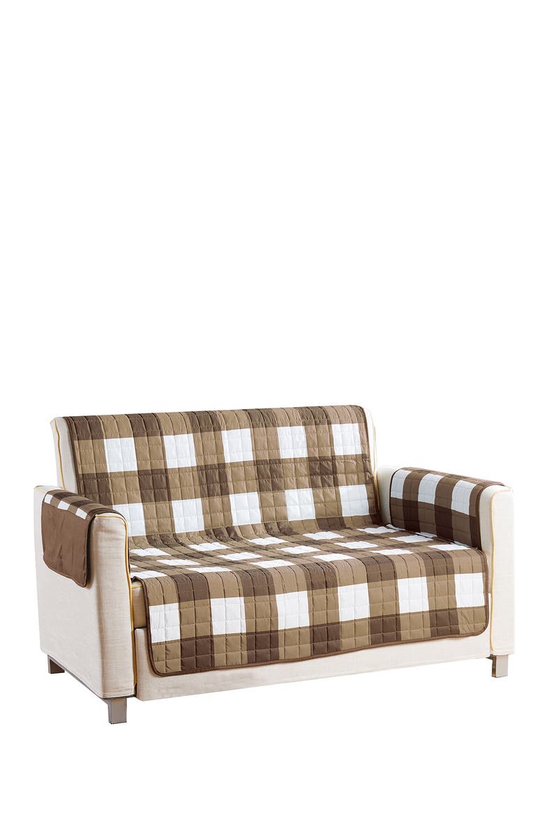 Duck River Textile Taupe/Chocolate Alba Reversible Waterproof Microfiber Love Seat Cover, Main, color, 