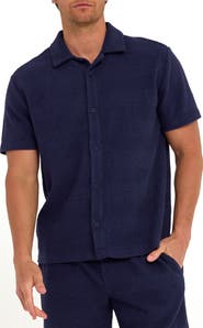 Threads 4 Thought Archer Stripe Jacquard Short Sleeve Terry Cloth Button-Up Shirt