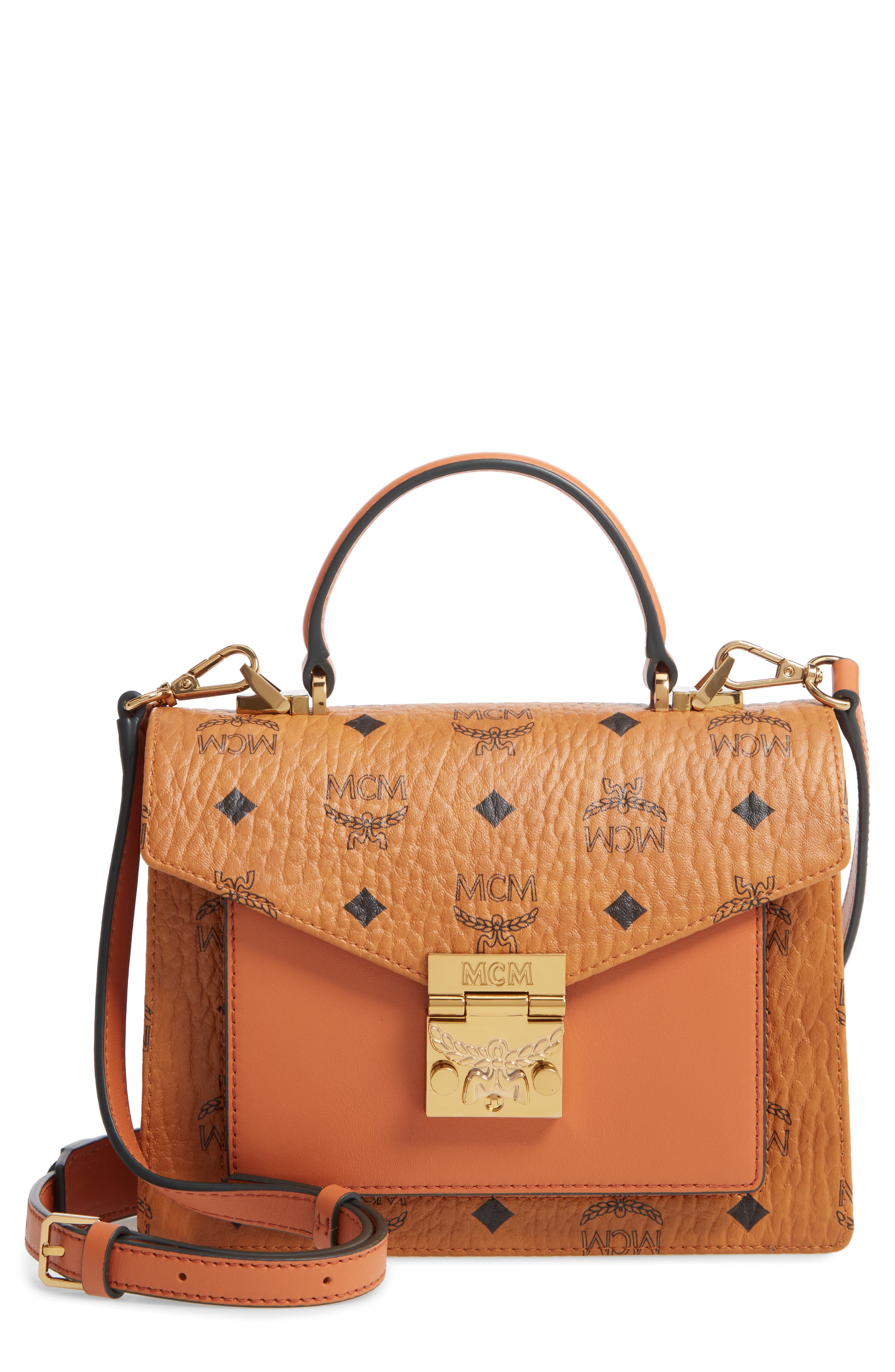 MCM Small Patricia Visetos Coated Canvas & Leather Satchel, Main, color, 