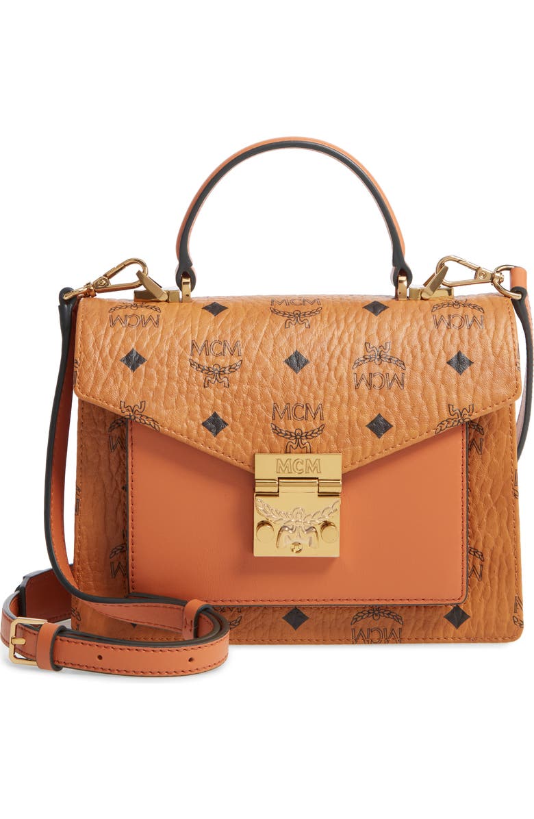 MCM Small Patricia Visetos Coated Canvas & Leather Satchel, Main, color,