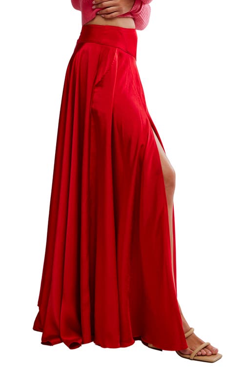 Free People Chilco Side Slit Satin Maxi Skirt In Red