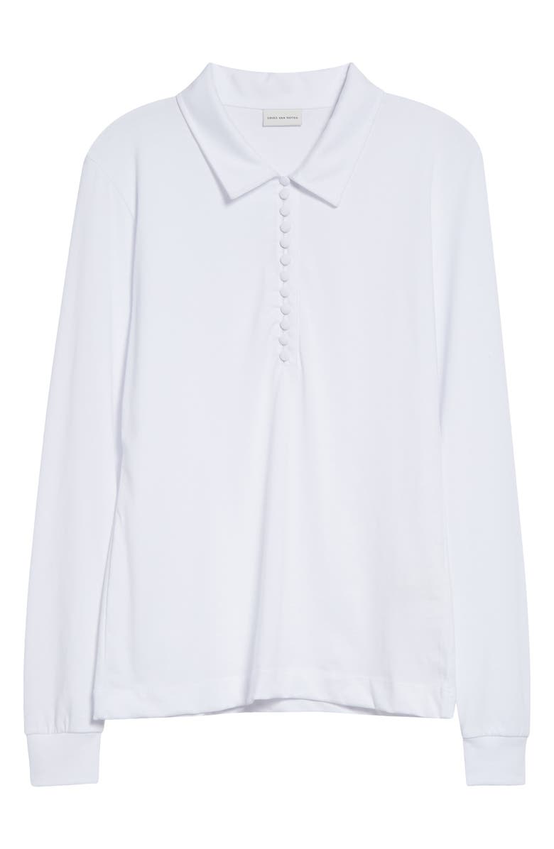 Dries Van Noten Herst Long Sleeve Polo Sweater, Alternate, color, White