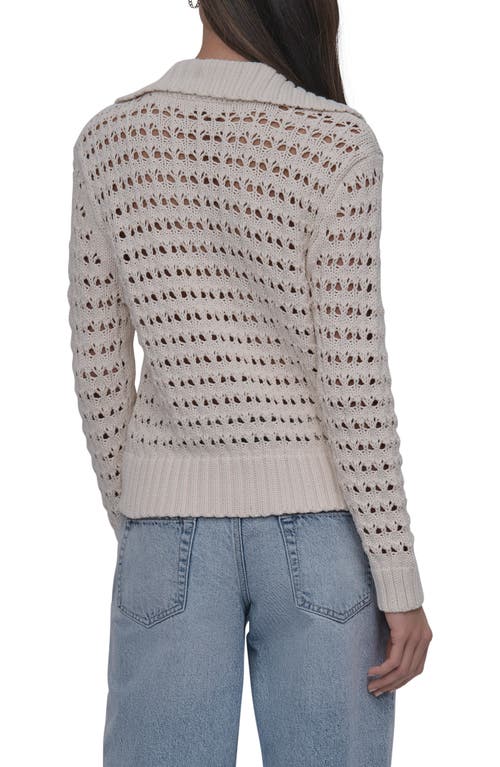 Dkny Jeans Johnny Collar Open Stitch Cotton Blend Sweater In Neutral