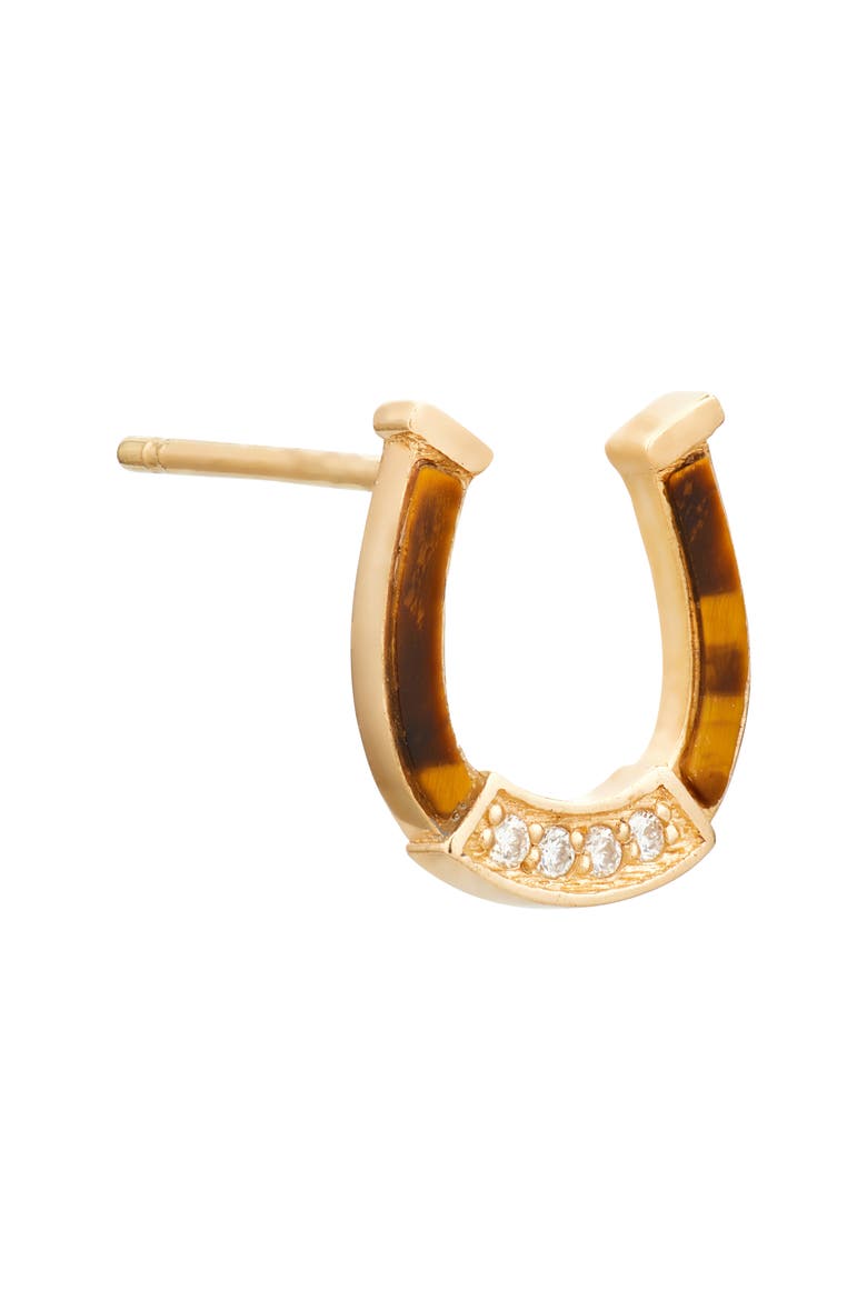 Tiger's Eye & Diamond Horseshoe Stud Earrings, Alternate, color, TIGER EYE