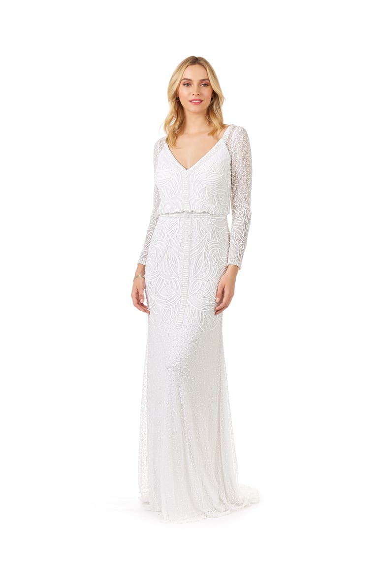 Grant Long Sleeve Beaded Wedding Dress, Main, color, Ivory