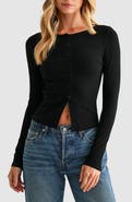 Lush Long Sleeve Button Front Crop Top