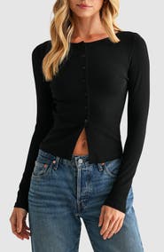 Lush Long Sleeve Button Front Crop Top