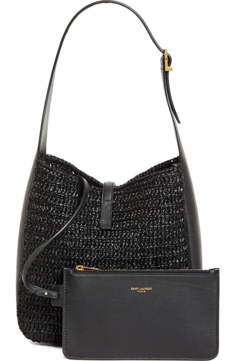 Saint Laurent Small Le 5 À 7 Woven Raffia Hobo Bag, Alternate, color,