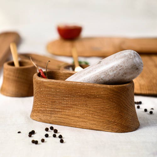 The Collective Oak Mortar And Marble Pestle In Natural
