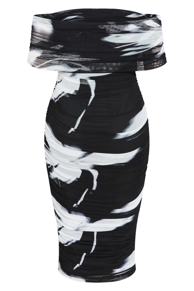 Abstract Floral Mesh Off the Shoulder Dress, Alternate, color, BLACK BLURRED FLORALS