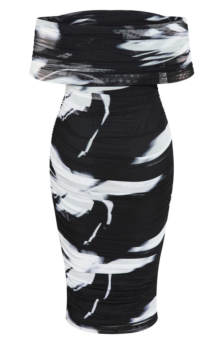 City Chic Abstract Floral Mesh Off the Shoulder Dress, Alternate, color, 