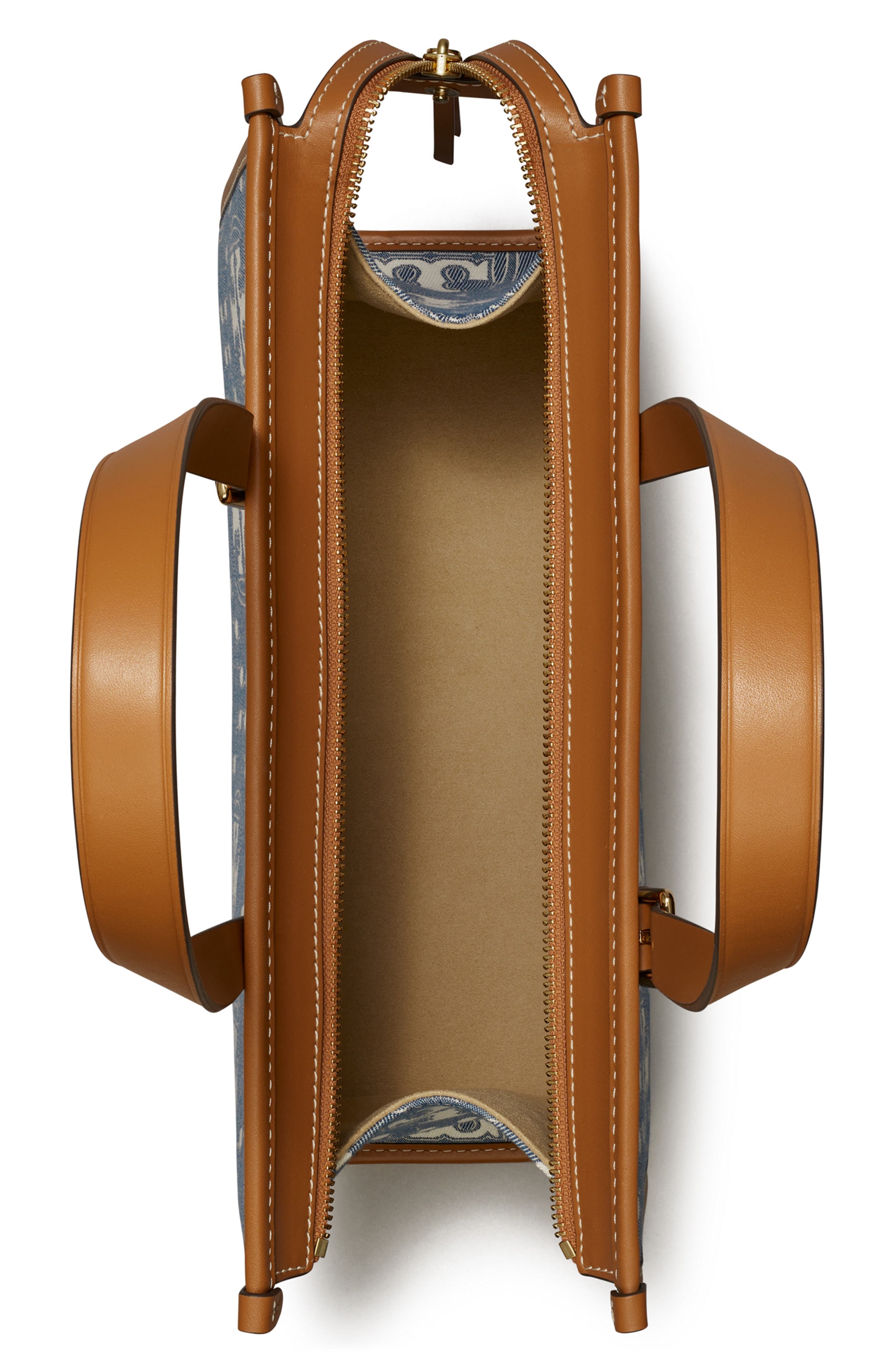 Tory Burch Small T Monogram Denim Tote, Alternate, color, 