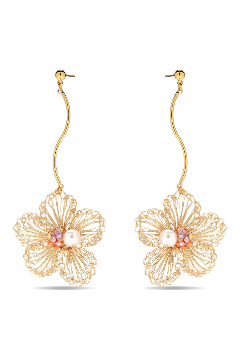 Siena Floral Dangle Earrings, Alternate, color, GOLD