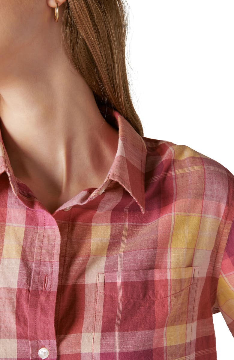 Lucky Brand Cotton Button-Up Shirt, Alternate, color, Pink Plaid