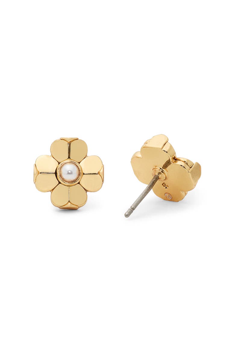 flower stud earrings, Alternate, color, GOLD/ CREAM