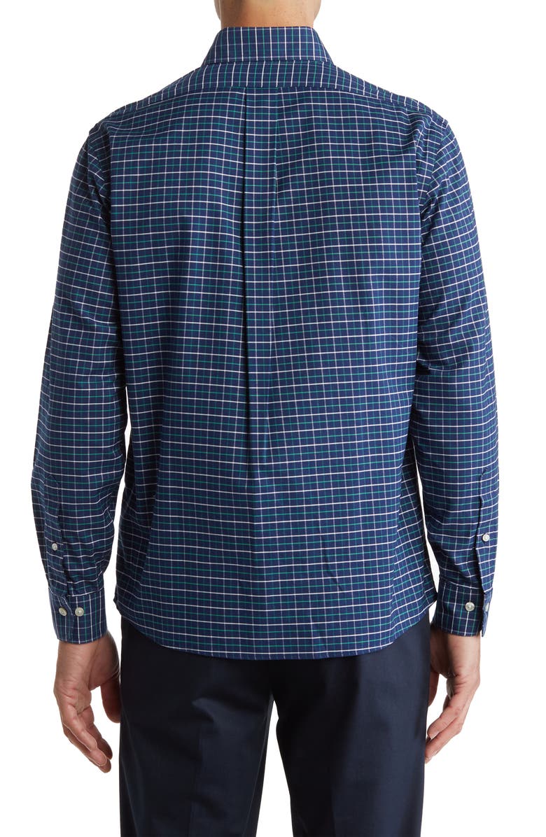 Brooks Brothers Tattersall Cotton Blend Button-Down Shirt, Alternate, color, Navy Tatt