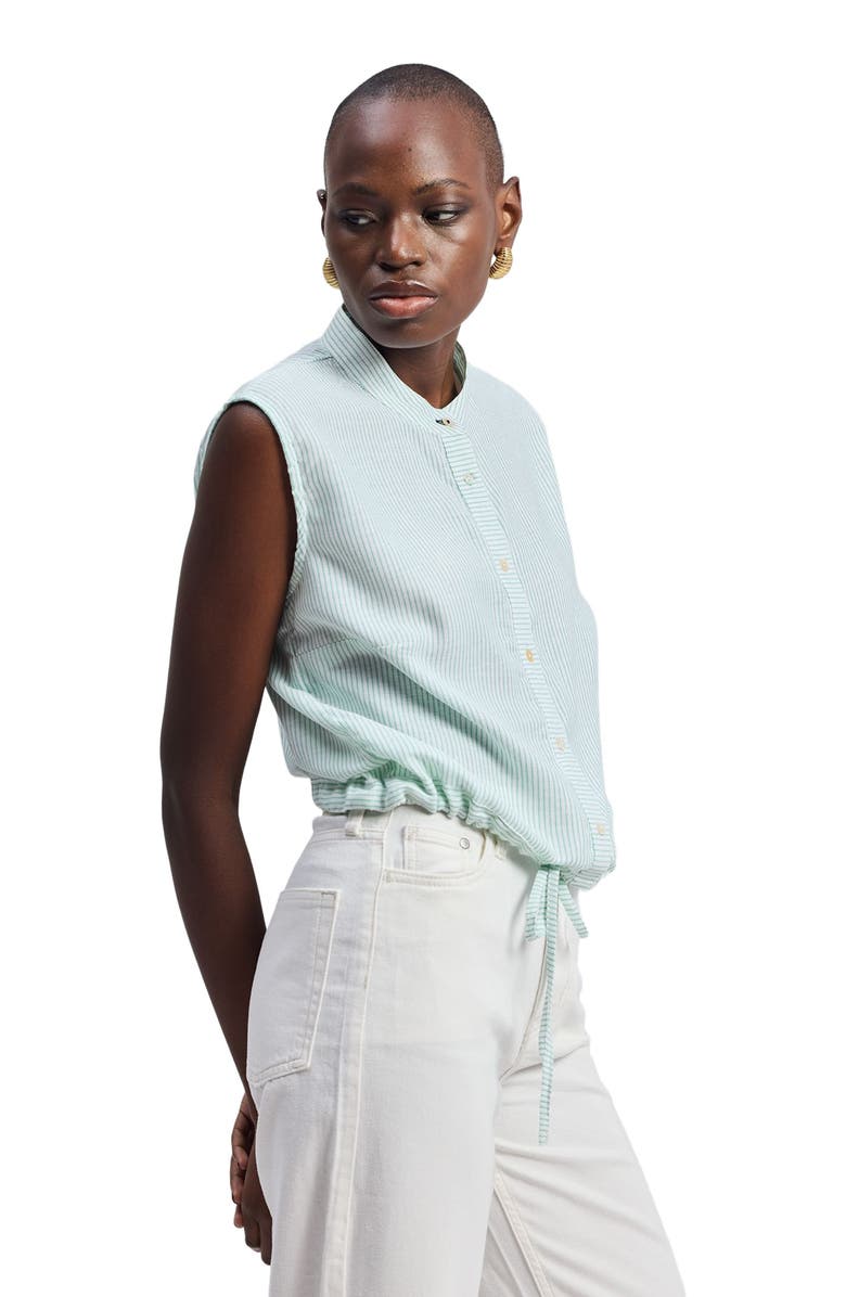 Reistor Button-down Shirt with Waist Drawstring in Stripes, Alternate, color, Parallel Paths