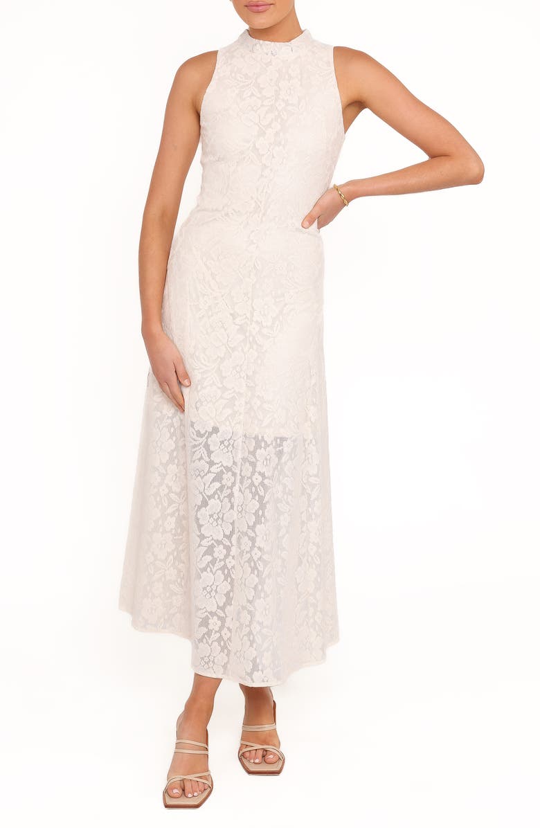 Petal & Pup Danni Lace Mock Neck Midi Dress, Main, color, Ecru