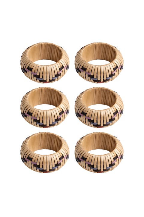 Lotus Wood Napkin Ring Set Of 6