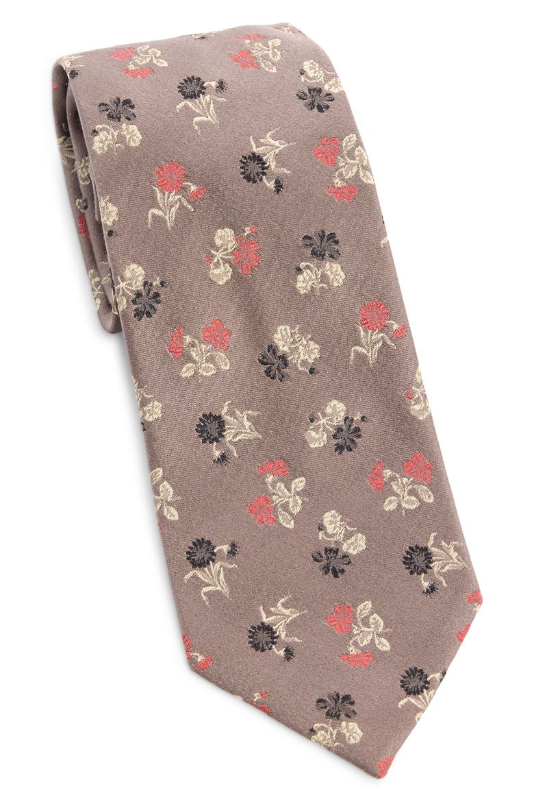 Floral Jacquard Silk Tie, Main, color, ANTHRACITE