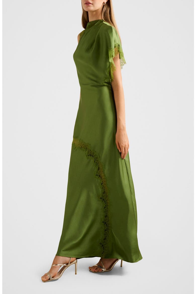 Kody One-Shoulder Satin & Lace Gown, Alternate, color, GREEN
