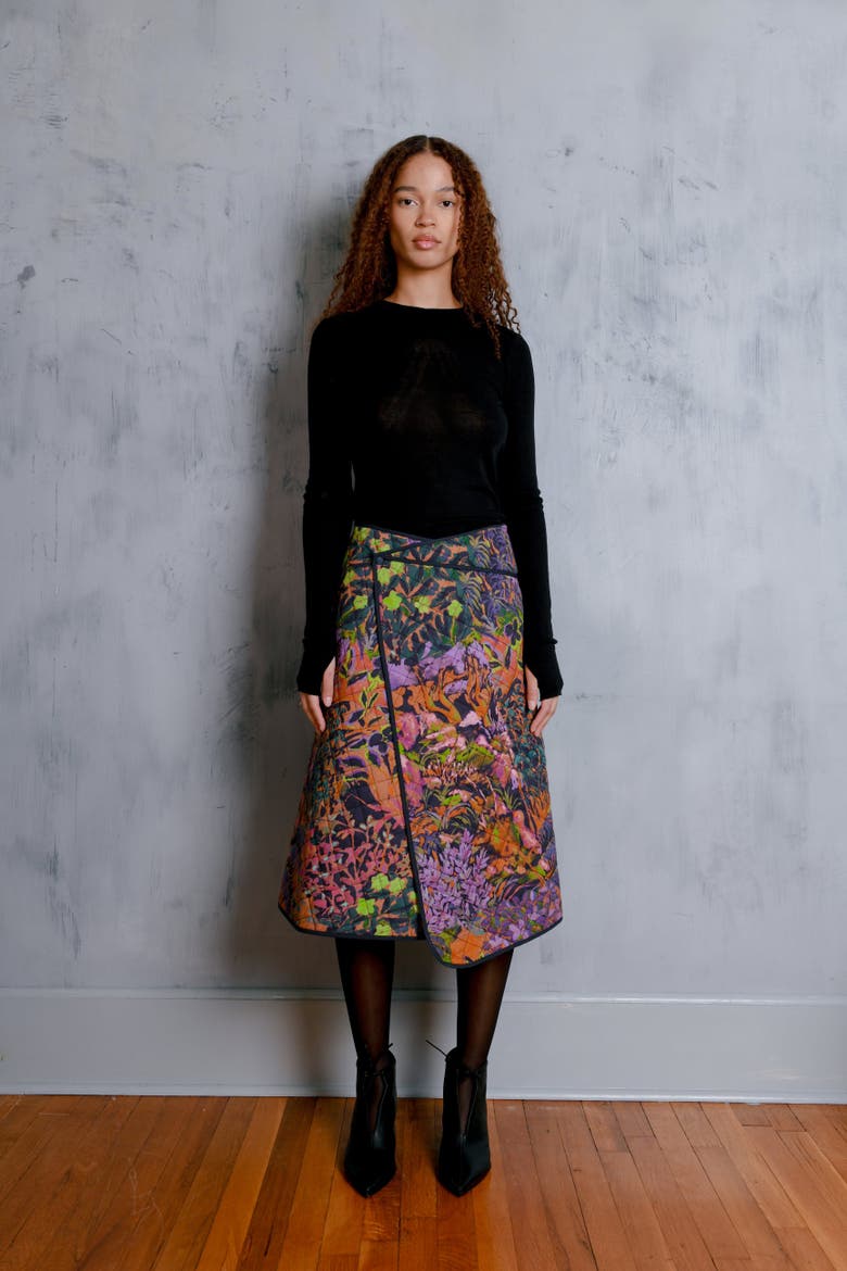 Rose A-Line Quilted Midi Wrap Skirt, Alternate, color, Horae