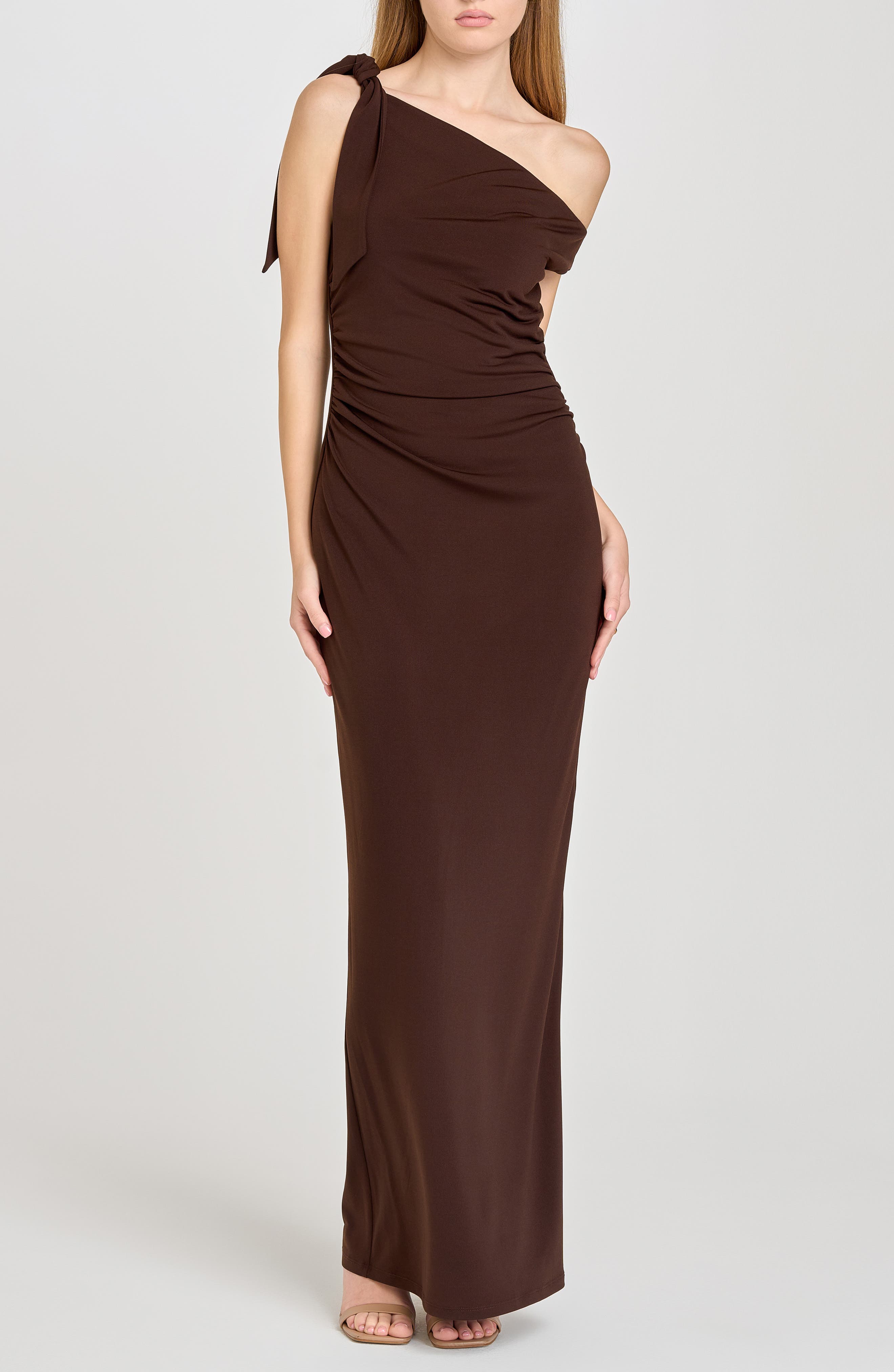 WAYF Say Less Ruched One-Shoulder Maxi Dress (Women)