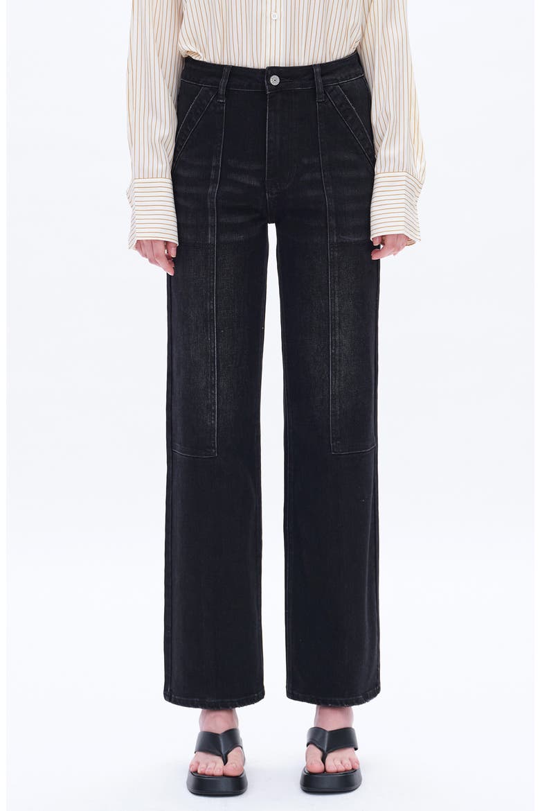 Seamed High Waist Wide Leg Jeans, Main, color, BLACK/ BLACK