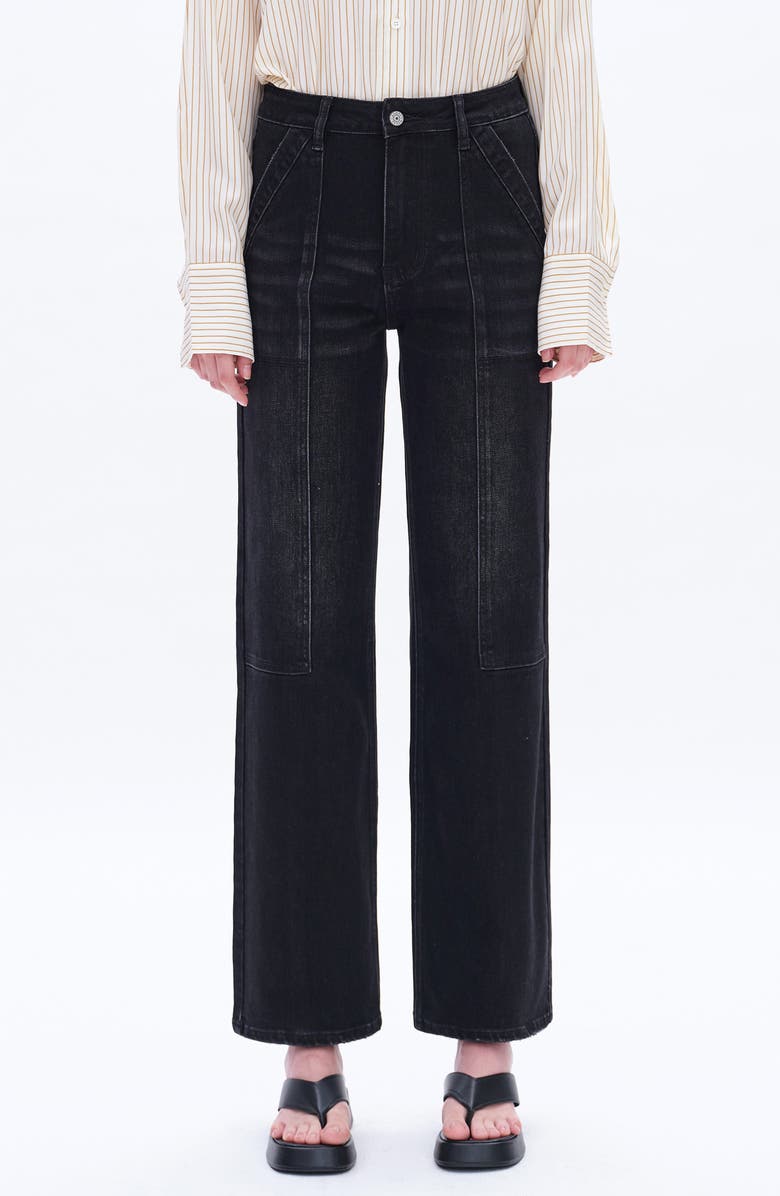 Bayeas Seamed High Waist Wide Leg Jeans, Main, color, Black/ Black