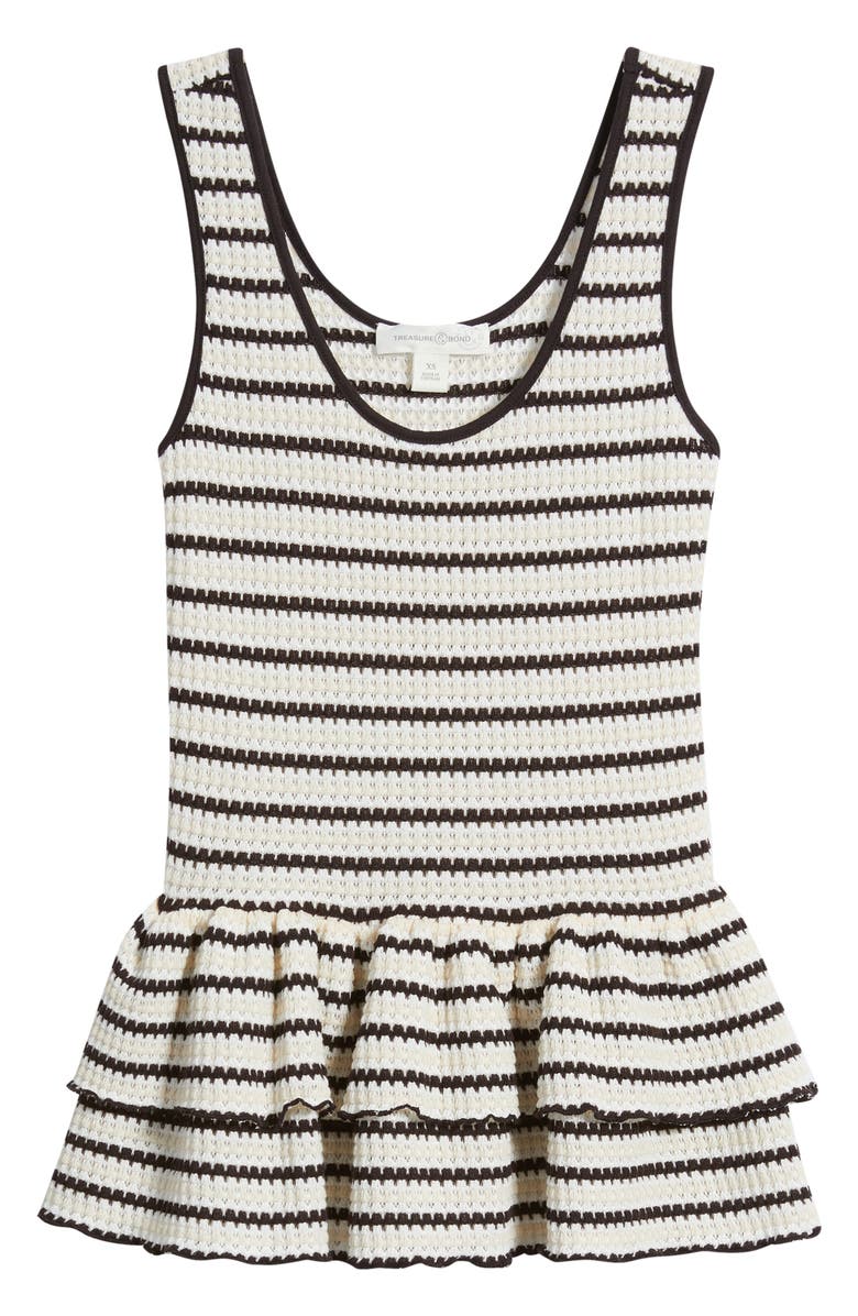 Treasure & Bond Stripe Crochet Tiered Peplum Tank, Main, color, Ivory- Brown Stripe