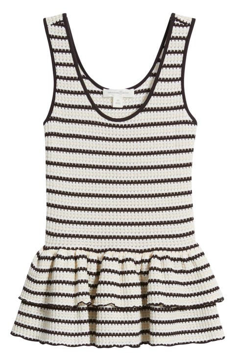 Stripe Crochet Tiered Peplum Tank