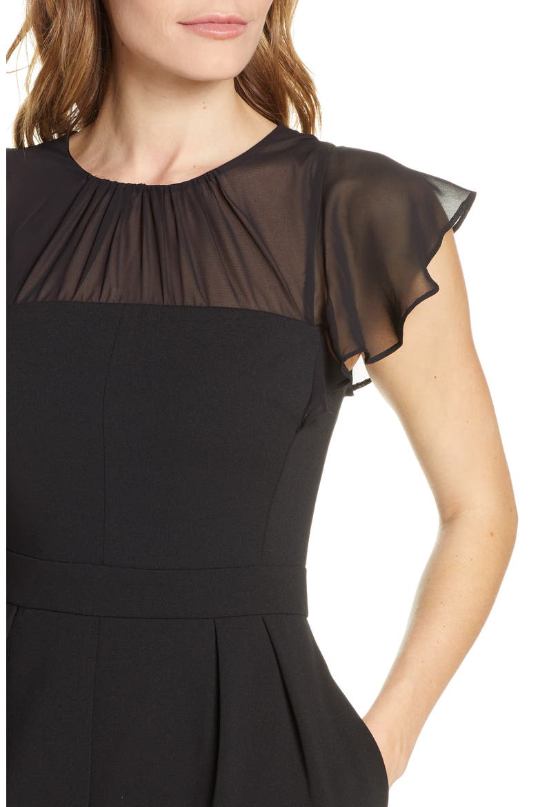 Gathered Illusion Neck Jumpsuit, Alternate, color, BLACK