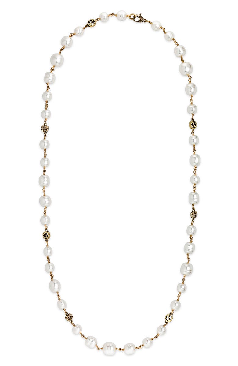 Gucci Interlocking G Imitation Pearl Bead Necklace, Alternate, color, Yellow Gold