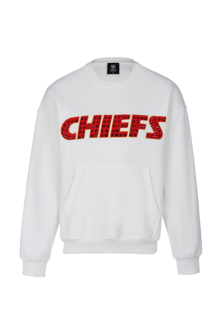 Women's Cuce White Kansas City Chiefs Chenille Jeweled Sweatshirt, Main, color, White
