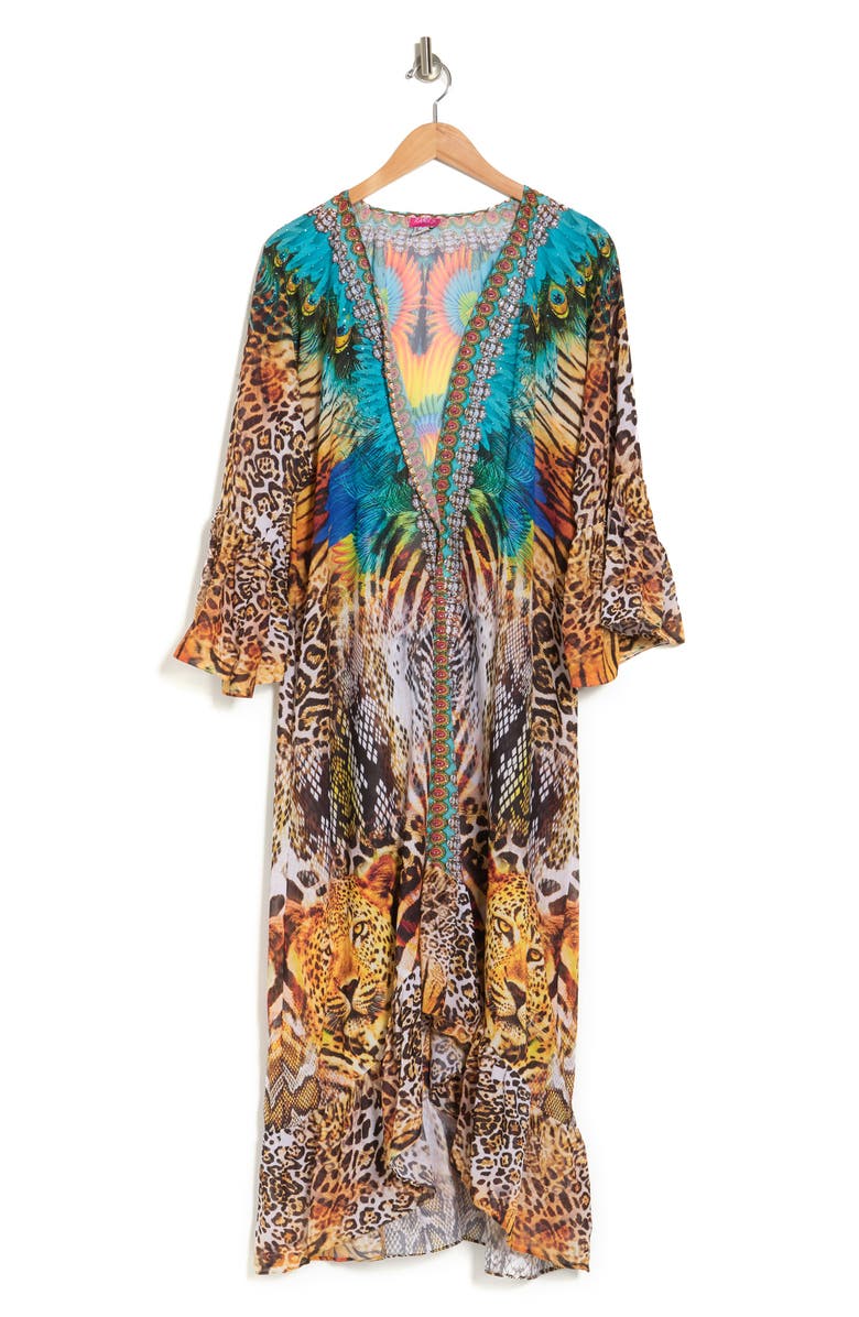 RANEES Animal Print Duster, Alternate, color, Brown