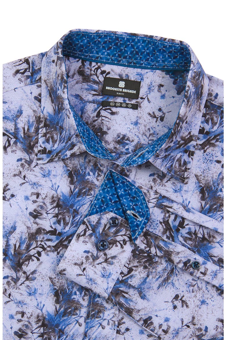 Slim Fit Abstract Leaf Recycled 4-Way Stretch Performance Long Sleeve Shirt, Alternate, color, LT BLUE
