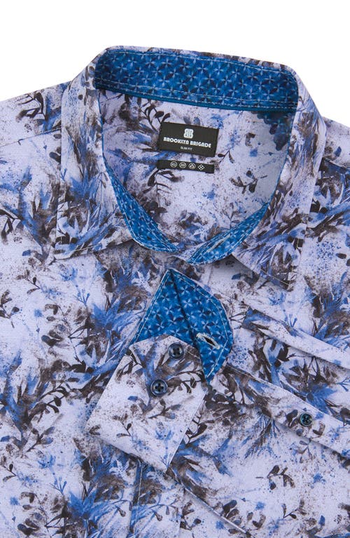 Brooklyn Brigade Abstract Leaf Woven Long Sleeve Shirt In Lt Blue