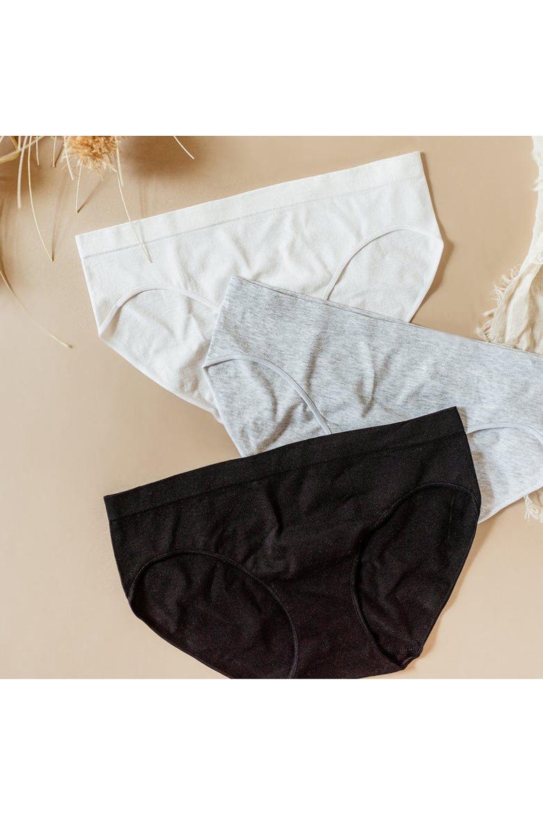 Comfy Undies - Cotton Stretch Bikini, Alternate, color, Black, White, Grey Heather