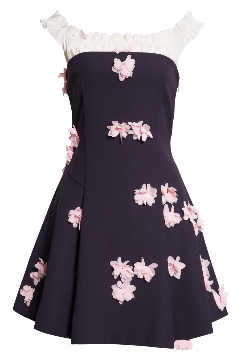 Floral Appliqué Mixed Media Fit & Flare Cocktail Dress, Alternate, color, PINK PETUNIA