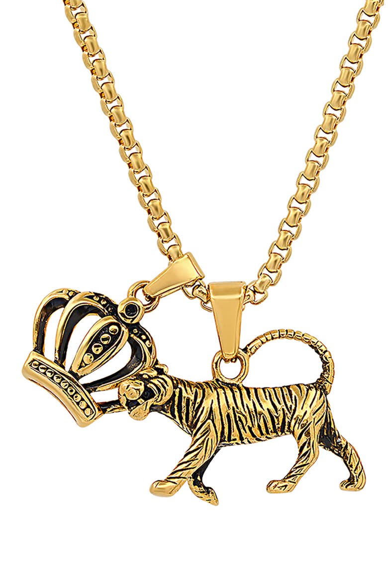 18k Gold-Plated Stainless Steel Tiger King Pendant Necklace, Alternate, color, YELLOW