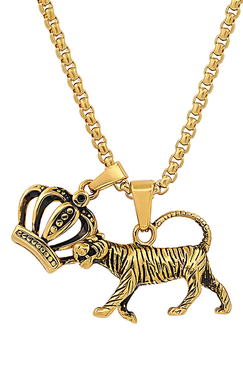 HMY JEWELRY 18k Gold-Plated Stainless Steel Tiger King Pendant Necklace, Alternate, color, Yellow
