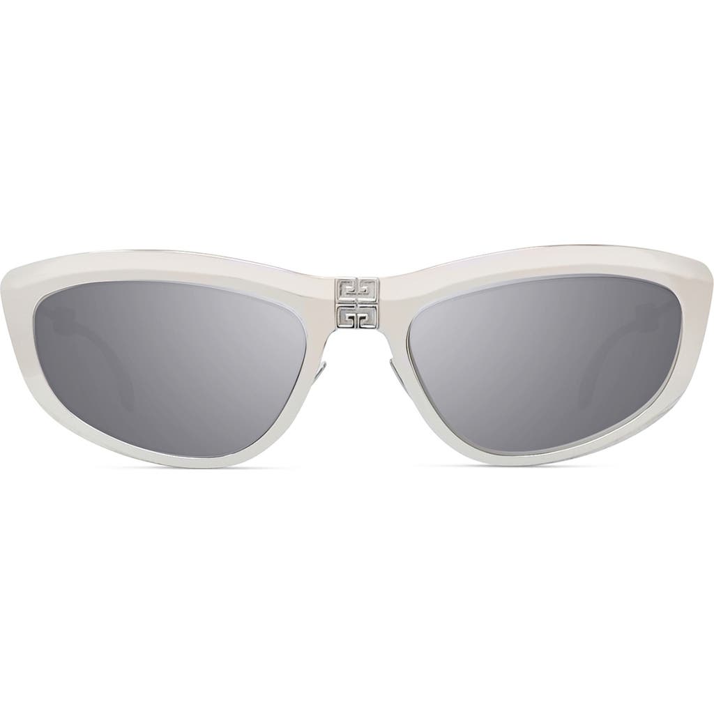 Givenchy Trifold 57mm Cat Eye Sunglasses in Shiny Palladium /Smoke Mirror