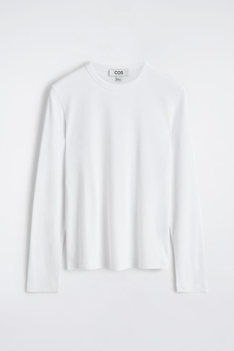Slim Ribbed Cotton Long-Sleeved T-Shirt, Alternate, color, WHITE