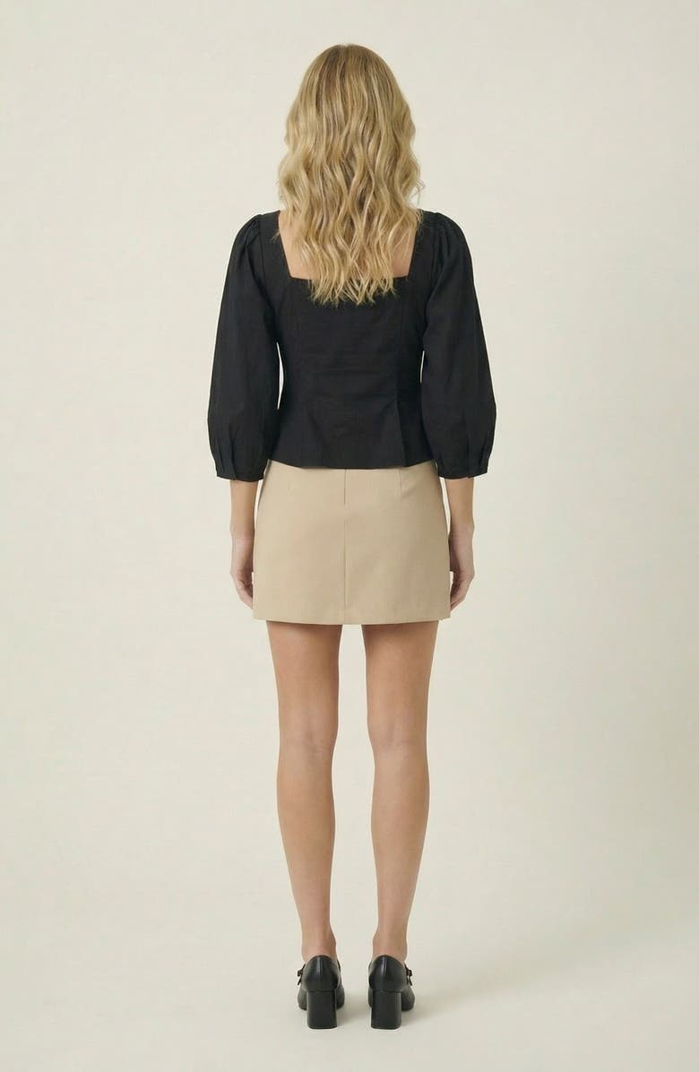 Modenaire Square Neck Long Sleeve Front Button Peplum Blouse, Alternate, color, Black