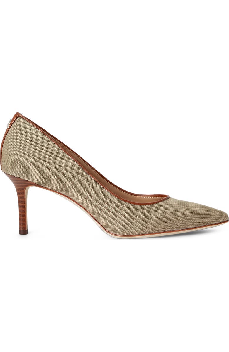 Ralph Lauren Lanette Washed Canvas Pointed Toe Pump, Alternate, color, Light Agave/ Lauren Tan
