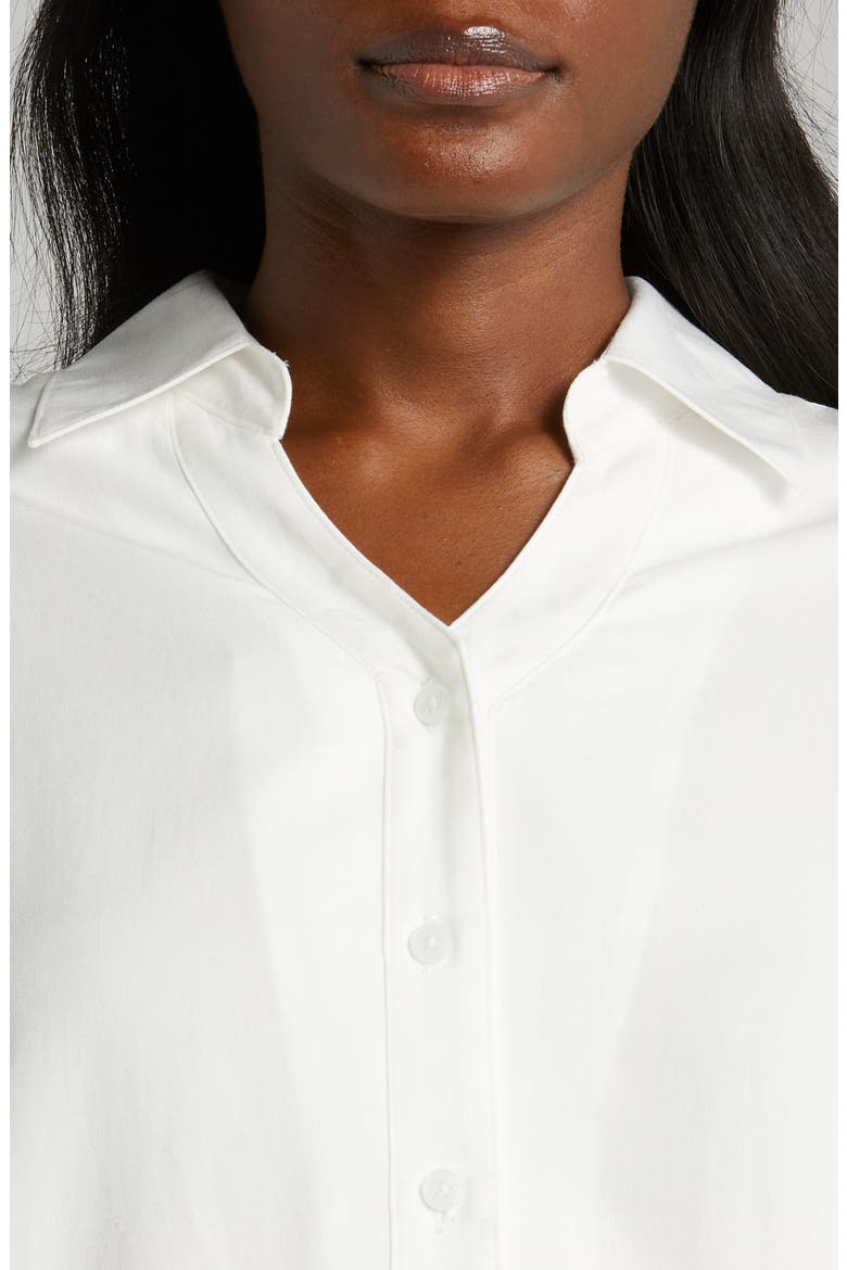 Women's Petite No-Gap 3/4 Sleeve Maternity & Nursing Button Down Shirt in with Bra Concealing Design in TENCEL, Alternate, color, WHITE