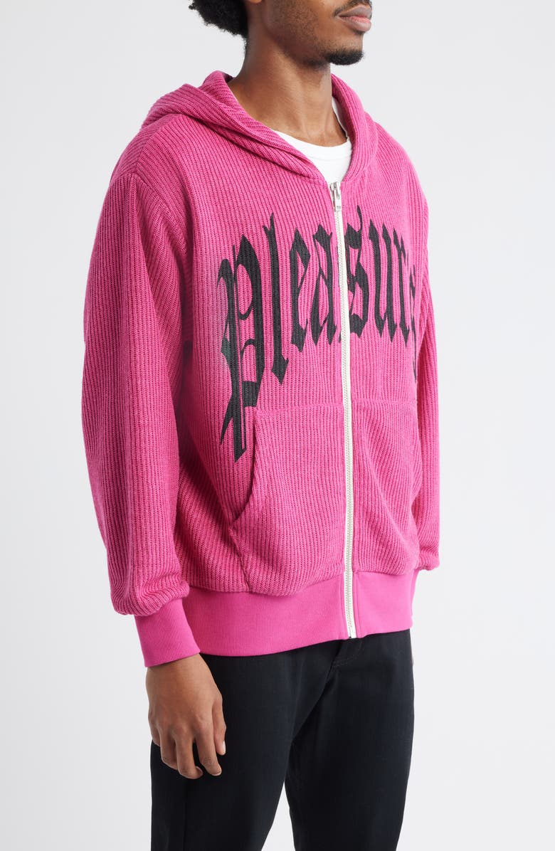 PLEASURES Twitch Graphic Waffle Knit Zip Hoodie, Alternate, color, Pink