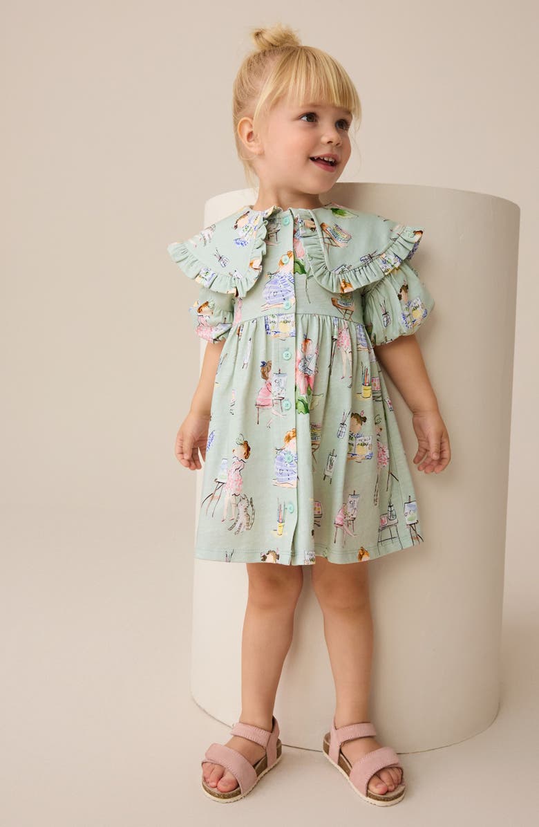 NEXT Kids' Ruffle Cotton Jersey Party Dress, Alternate, color, Green