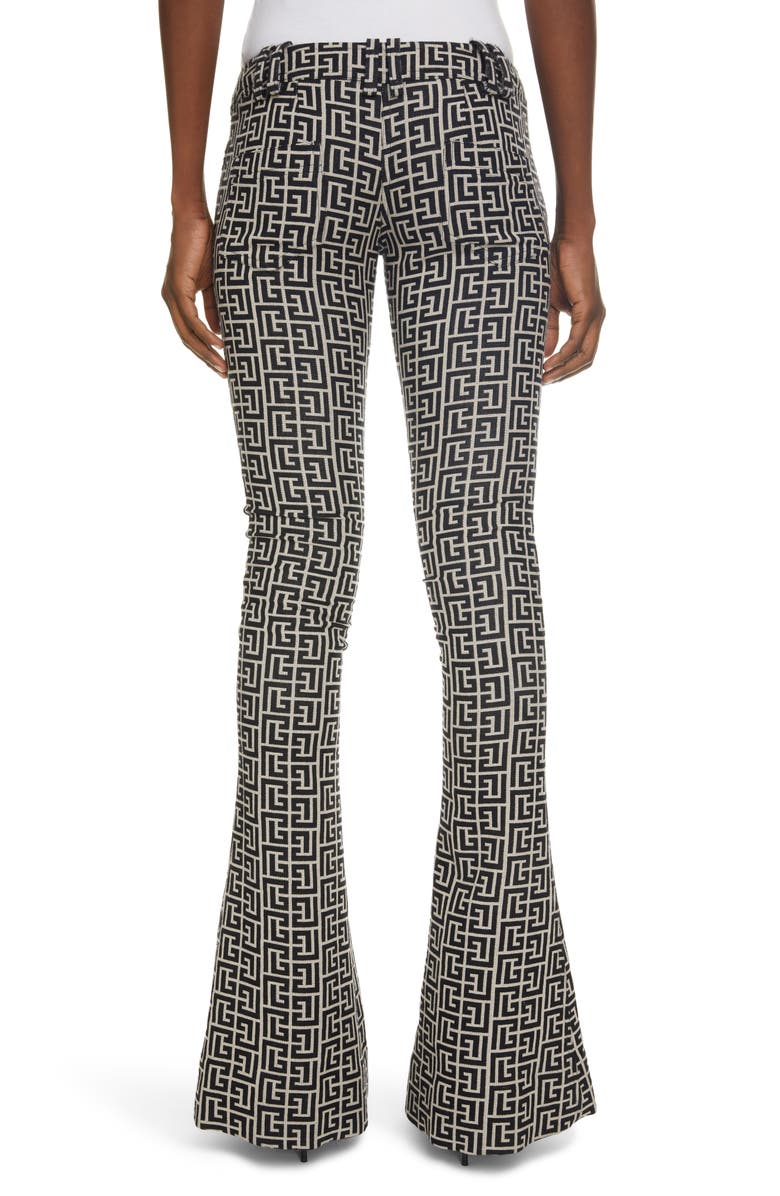 Balmain Monogram Jacquard Wool Bootcut Pants, Alternate, color, 