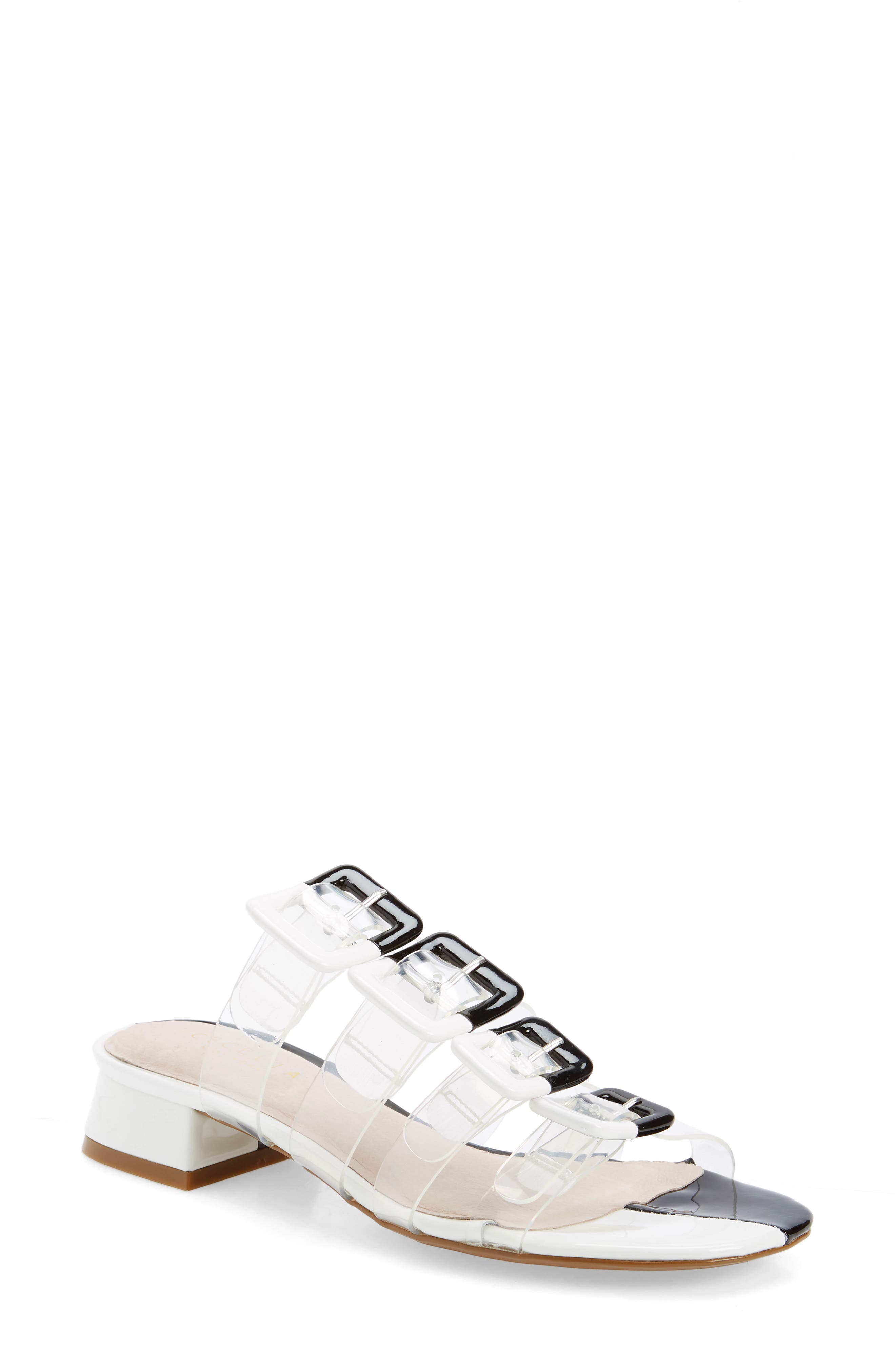 Lincoln Strappy Clear Slide Sandal, Main, color, BLACK ALABASTER PATENT